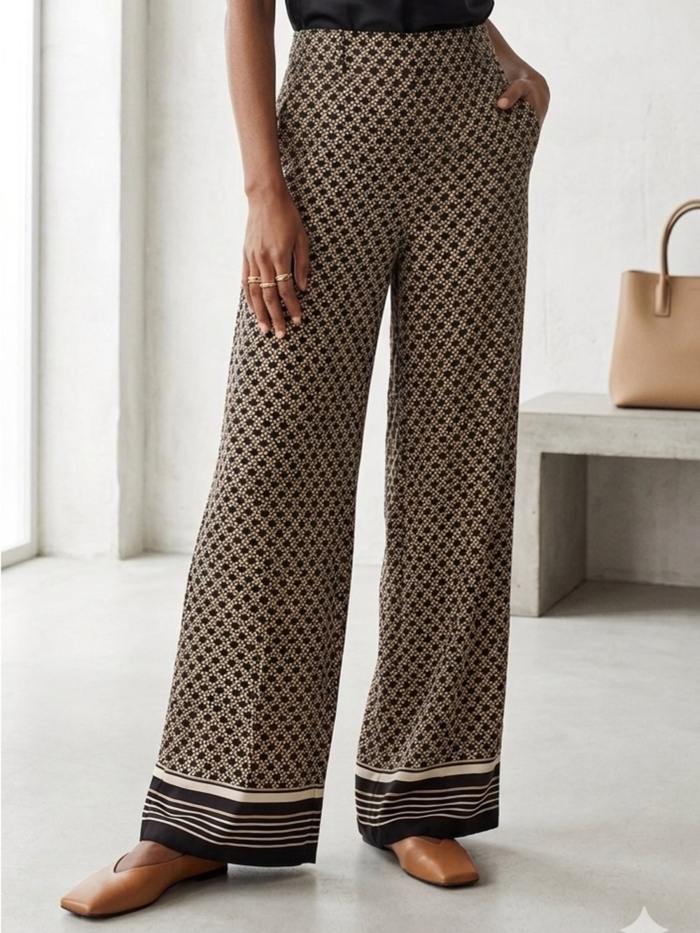 H&M Wide-Leg Trousers — Black and Beige - Picture 3 of 9